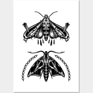 Blackwork Moths Posters and Art